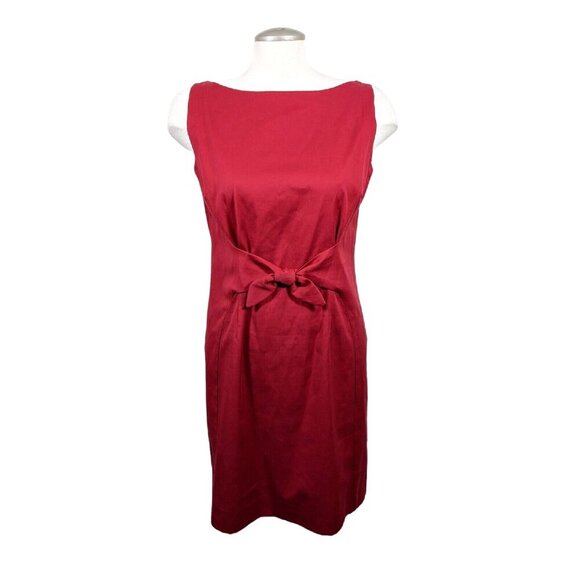 Moschino Red Dress Tie Sheath Size 12 Made In Italy Bow Office Career - Picture 1 of 5